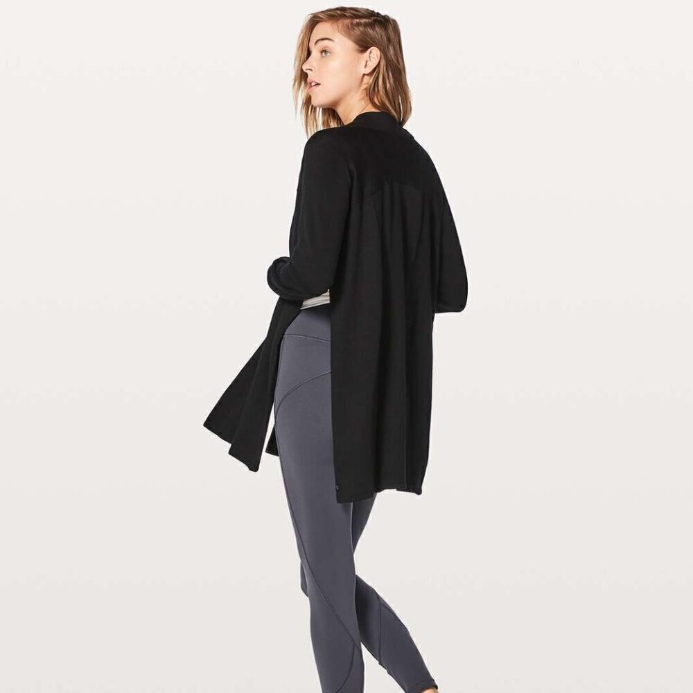 Lululemon Blissful Zen Sweater- Black- Merino Wool Open Cardigan- Size 4